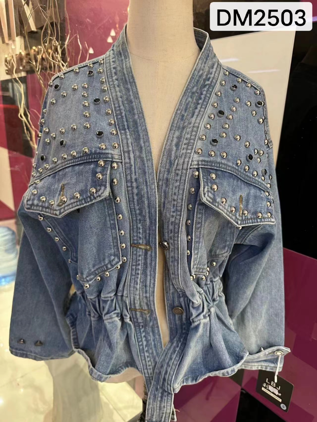Ladies Print Embrodiered Beaded Denim Jacket