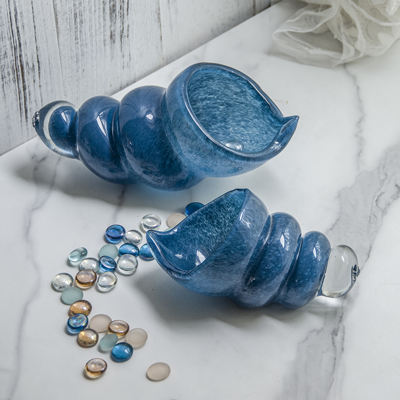 Art glass color decorative ornaments mouth-blown glass animal Shell Dark blue