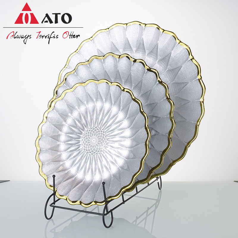 Dinnerware Plate Glass Sun flower pattern glass plates for Home Restaurant
