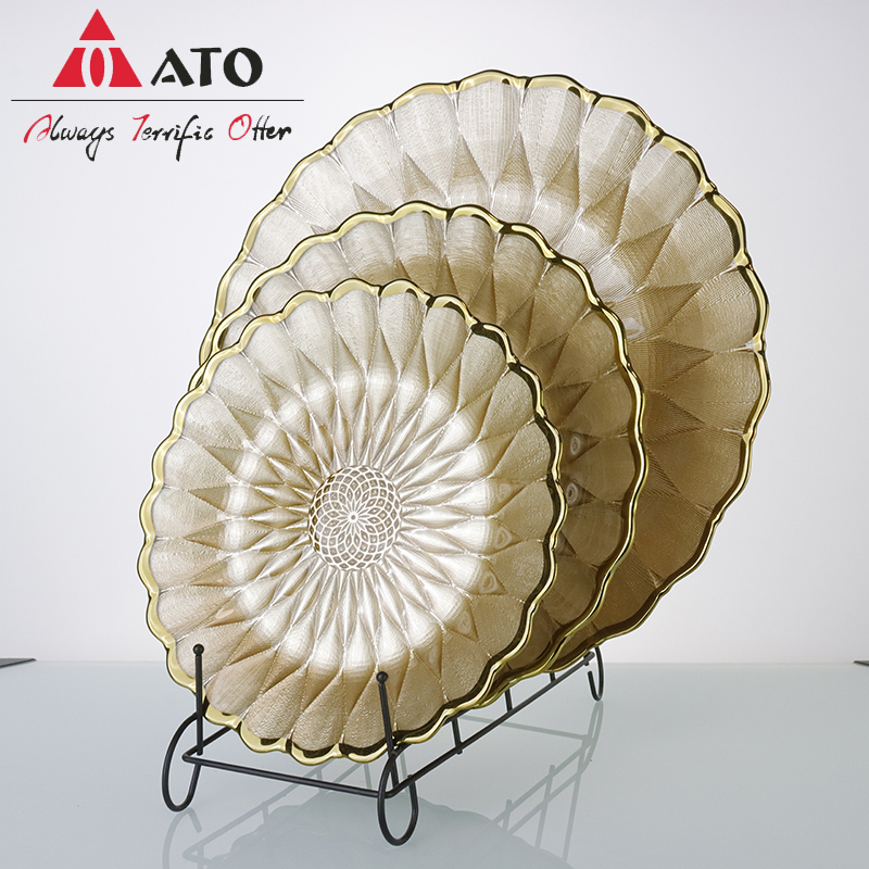 Dinnerware Plate Glass Sun flower pattern glass plates for Home Restaurant