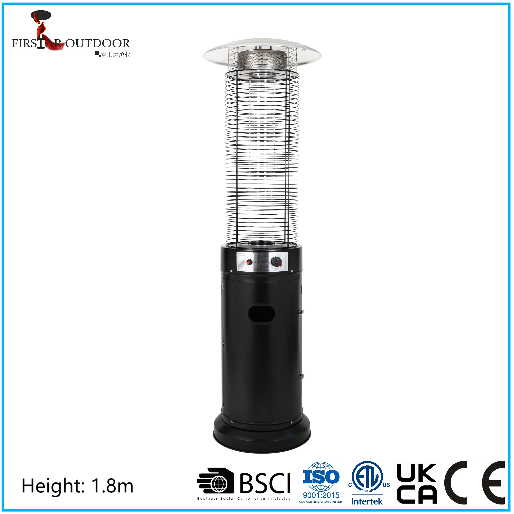 Black Outdoor Round Glass Tube Gas Heater
