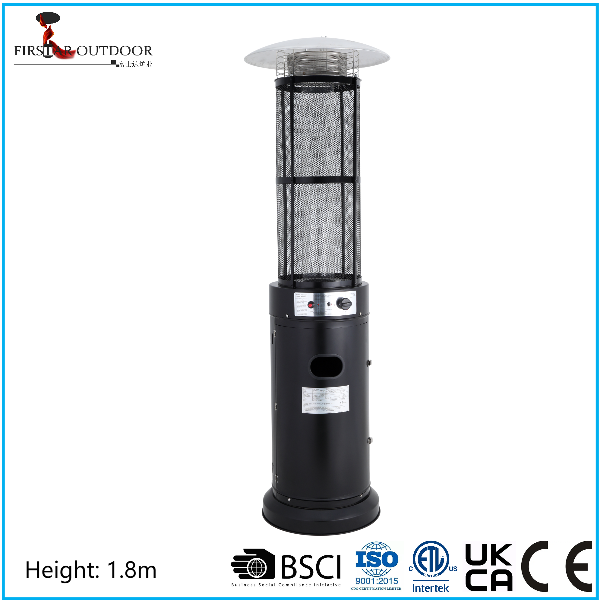 Black Patio Round Glass Tube Gas Heater
