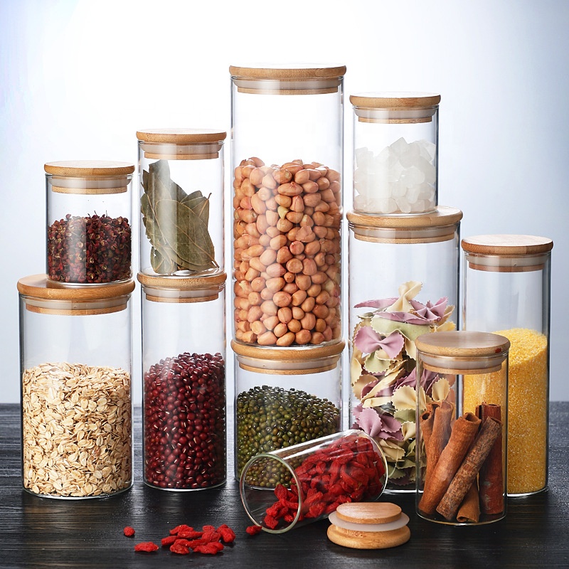 High borosilicate round glass canister storage bottle