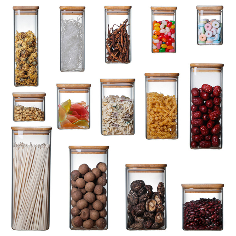 High borosilicate square glass airtight storage canister