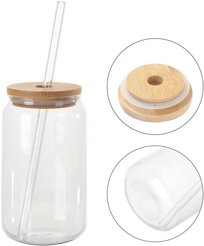 Popular soda pop cups mugs bottle drinking glasses beer can shaped glass with bamboo lid