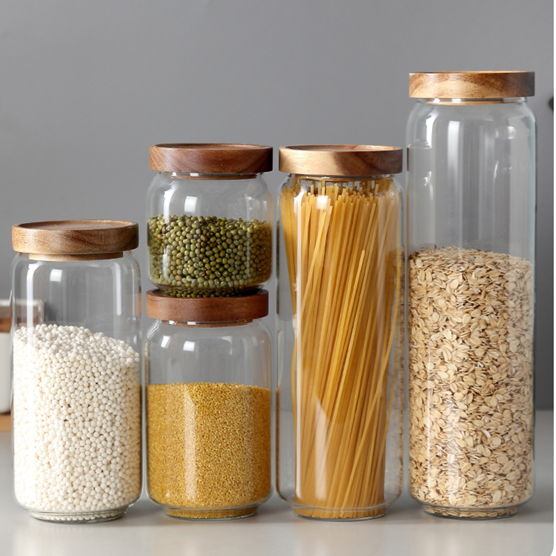 High borosilicate glass storage jar with acacia wooden lid