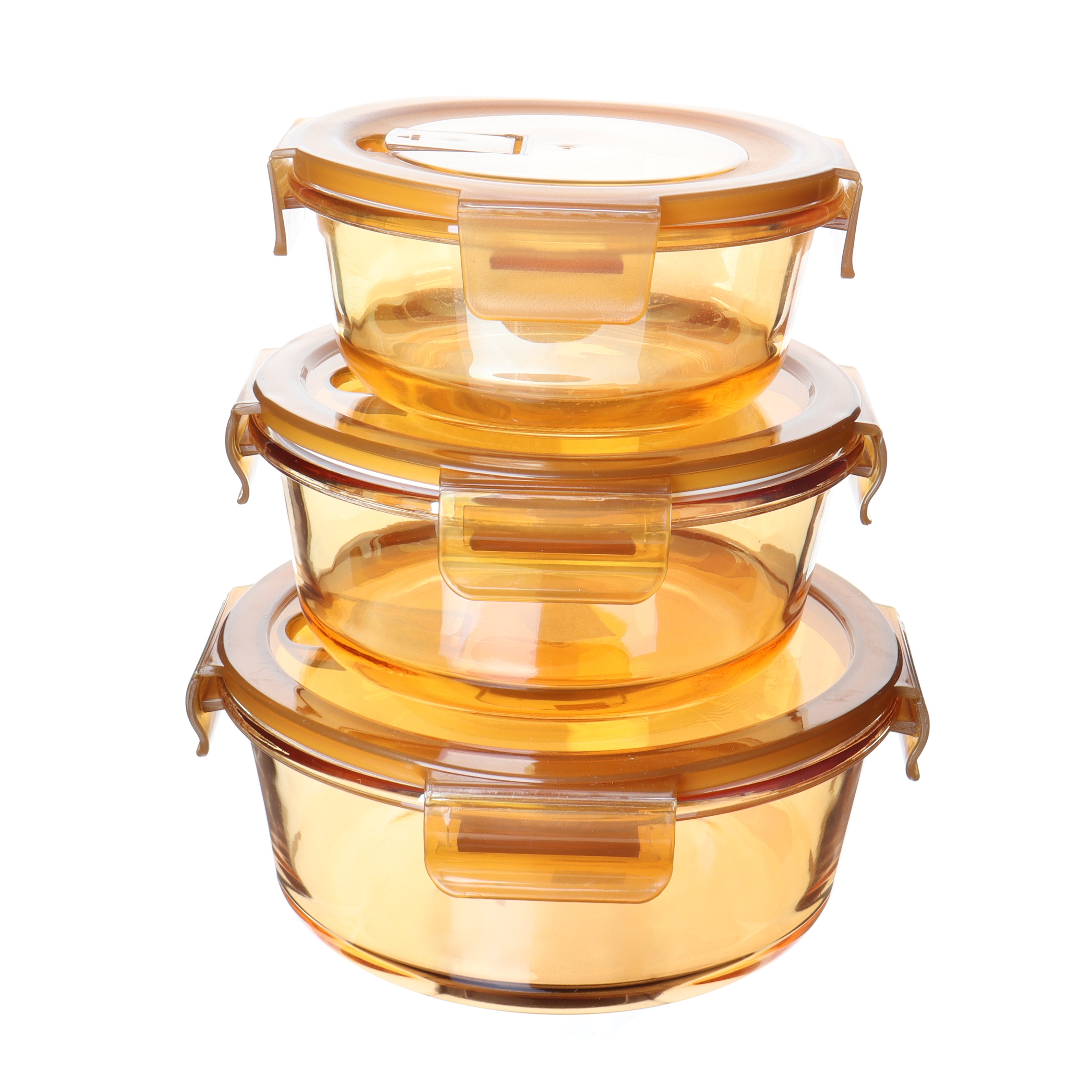 High borosilicate amber glass round airtight storage container