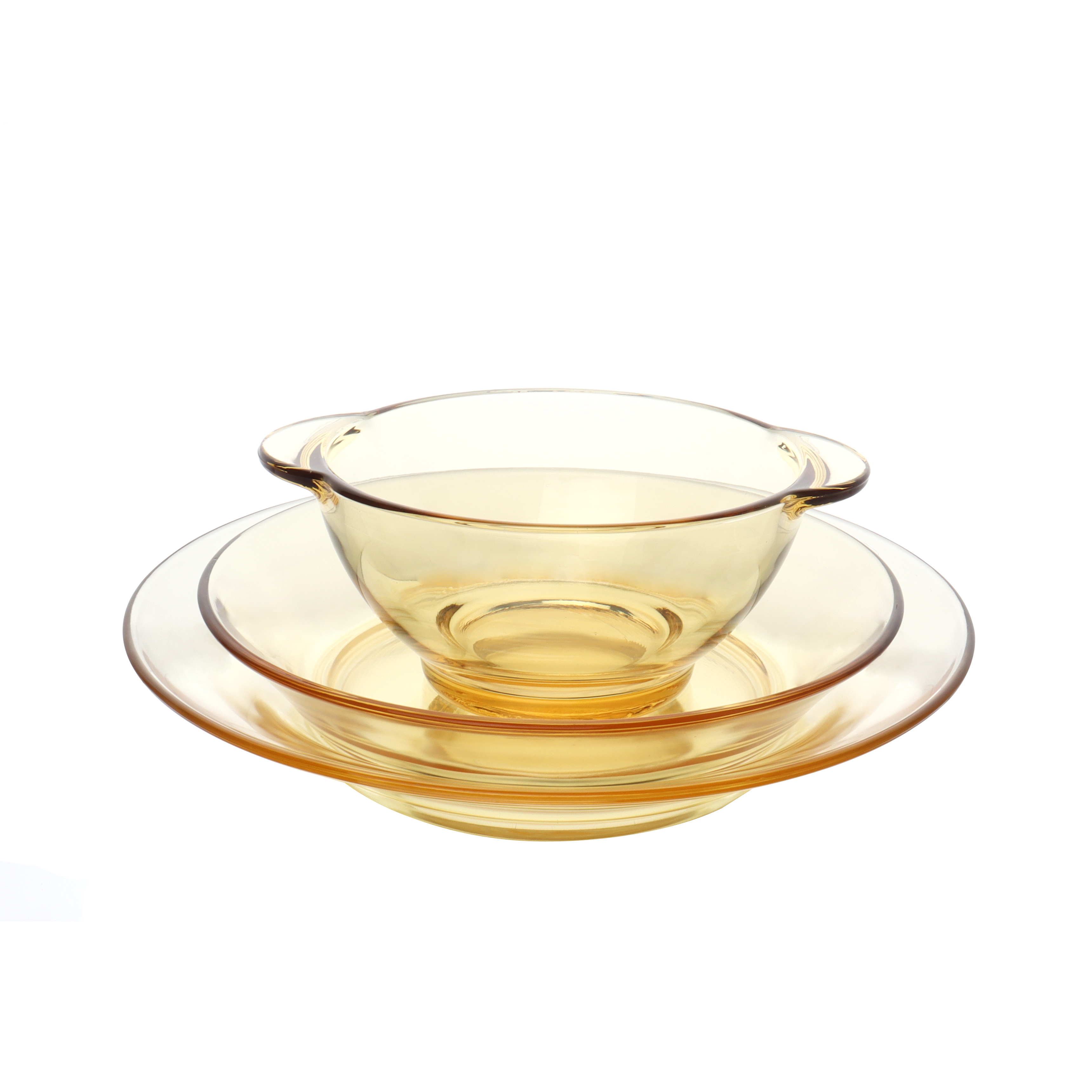High borosilicate amber glass plate and bowl set