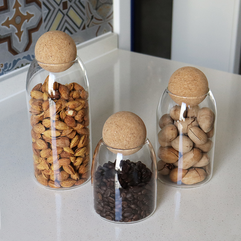 High borosilicate glass cork ball lid storage jar