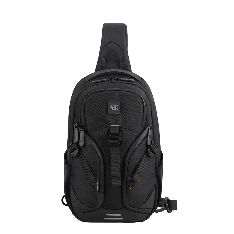 Aoking hot sale polyester black men's sling bag multifunctional pocket chest bag