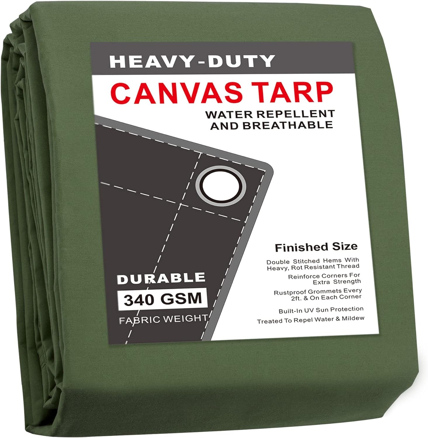 CARTMAN Finished Size 8x10 Feet Canvas Tarp with Rustproof Grommets