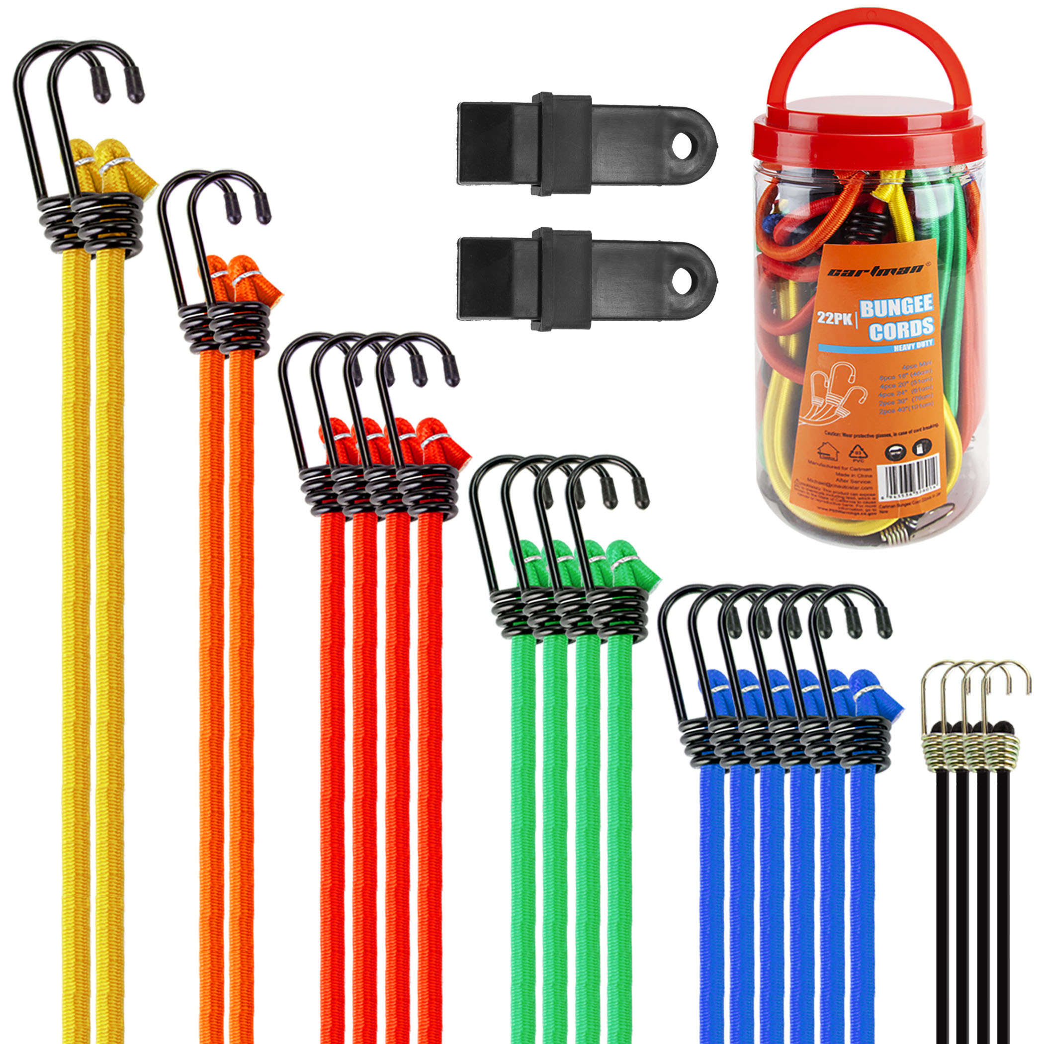 Cartman 24 Piece Bungee Cords Includes Bungee Cord with Hooks and 8" Canopy Tarp Ball Ties