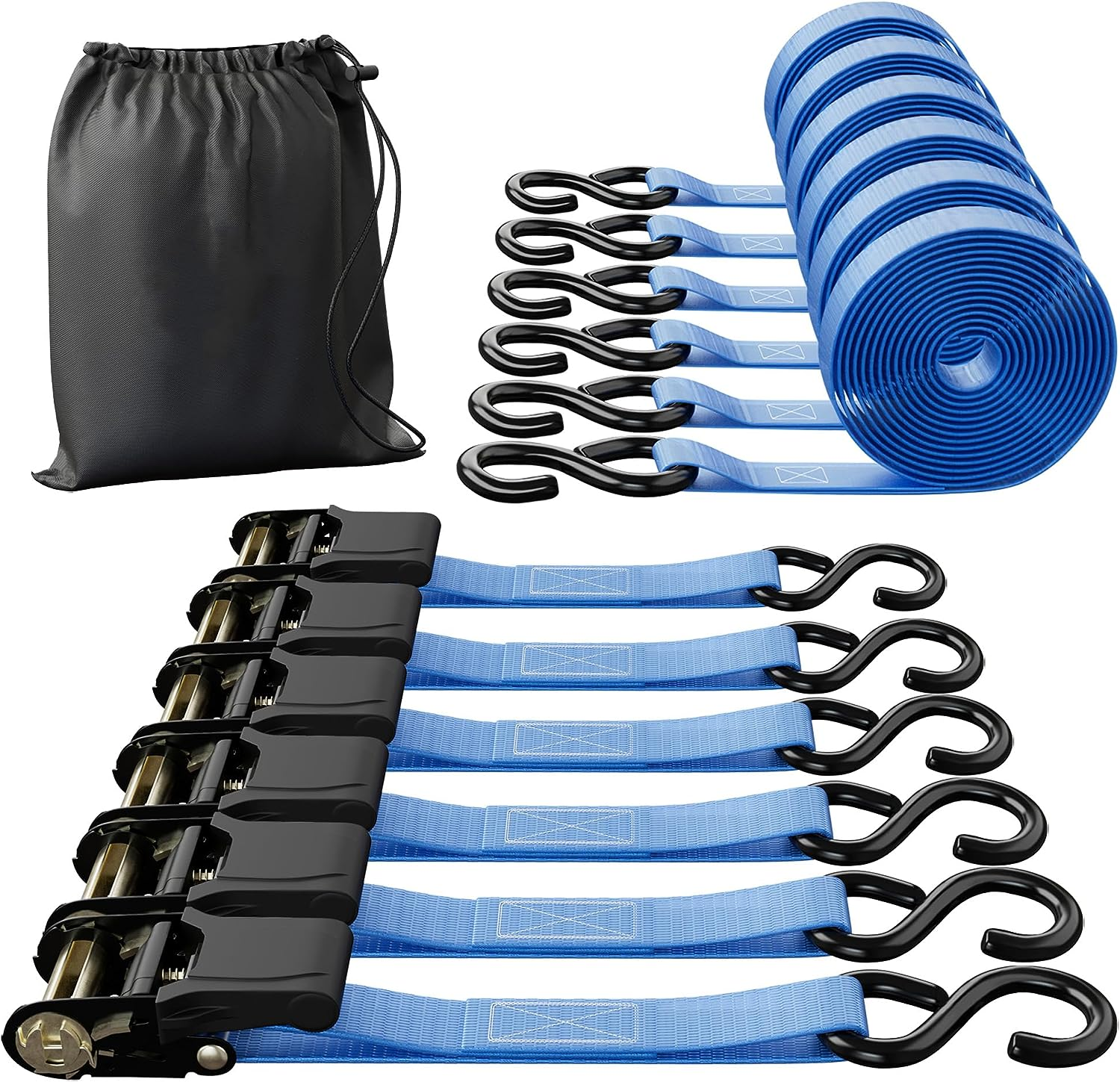 Cartman 1" x 15' Ratchet Tie Down up to 1500lbs 6pk in Carry Bag, Cargo Straps