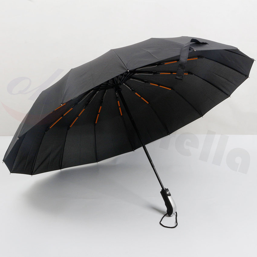 16 ribs double bones windproof auto open/close 3 folding umbrella