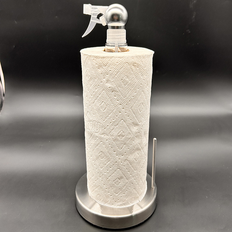 Paper towel holder with spray bottle