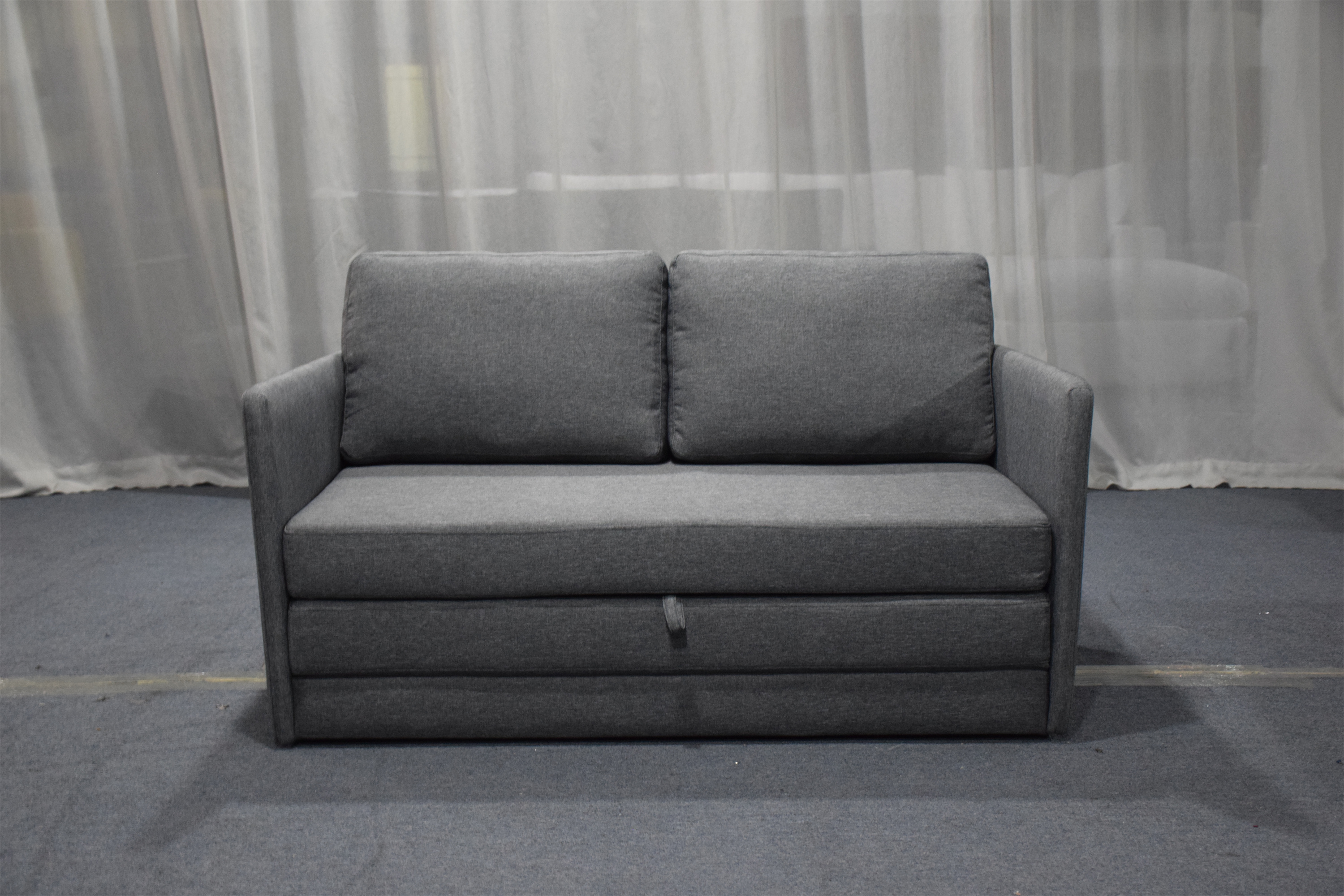 Wholesale living room dark gray linen fabric with armrest send two headrests