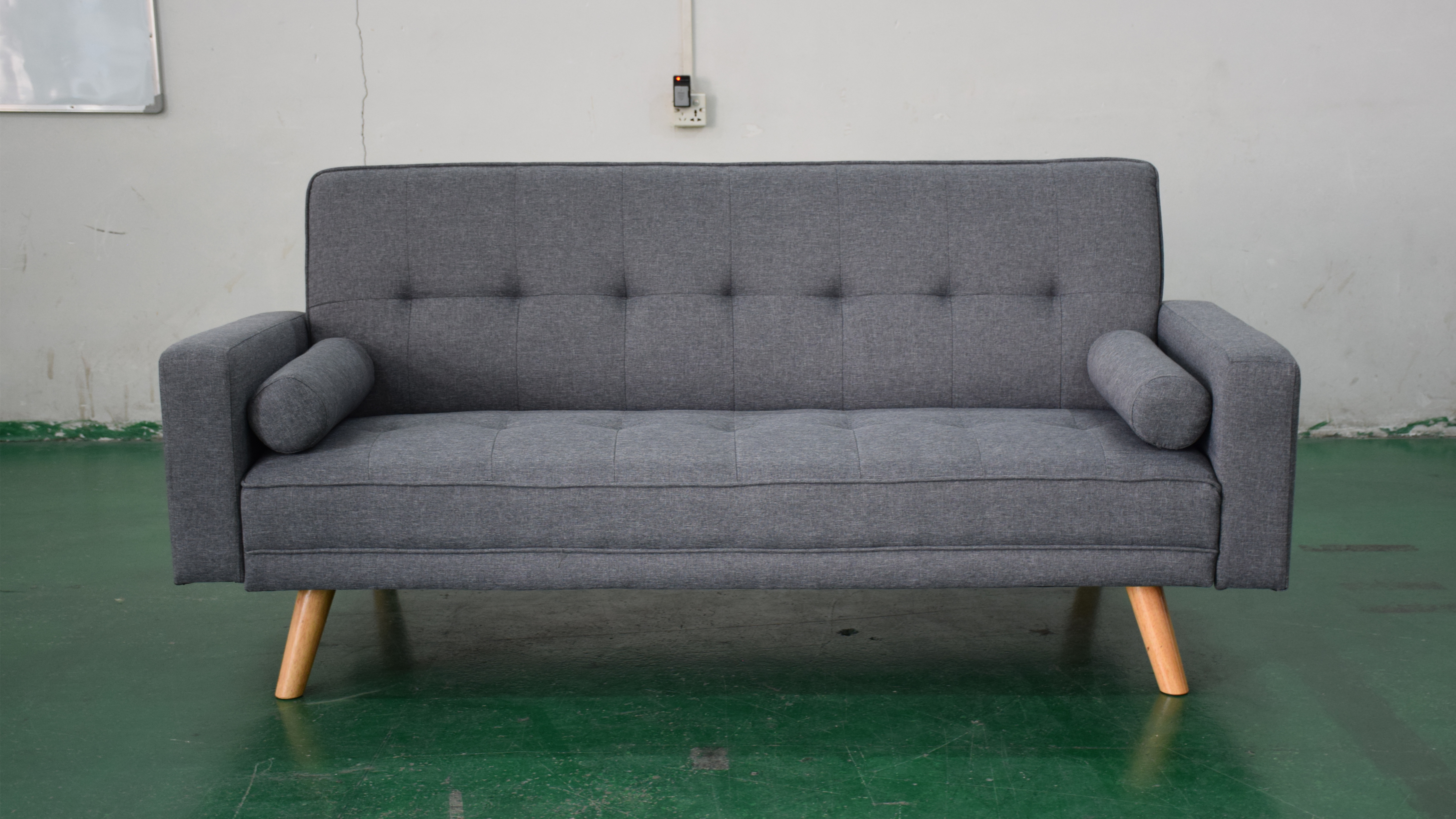 Solid wood leg armrest sofa bed with headrest
