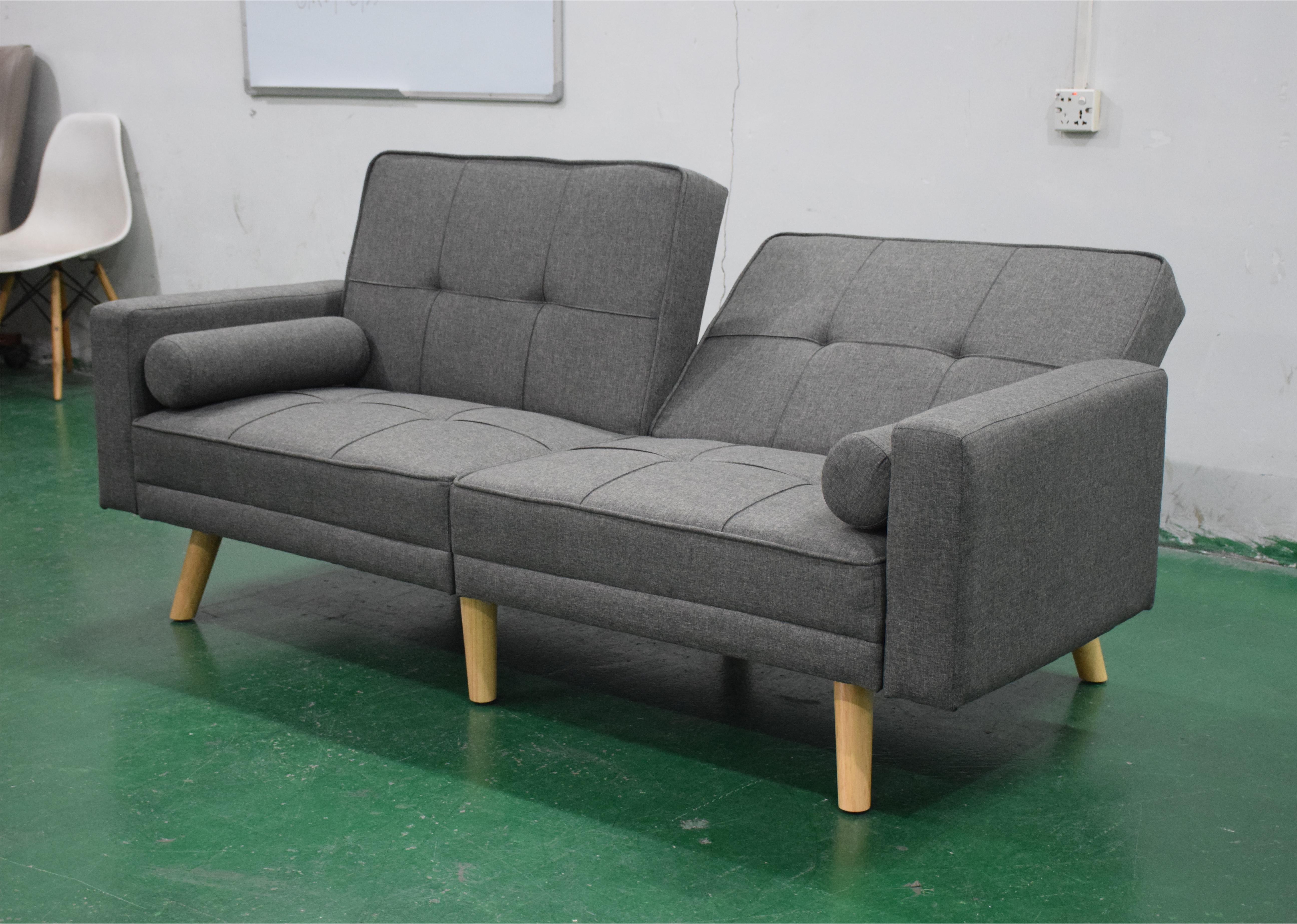 Solid wood leg armrest sofa bed with headrest