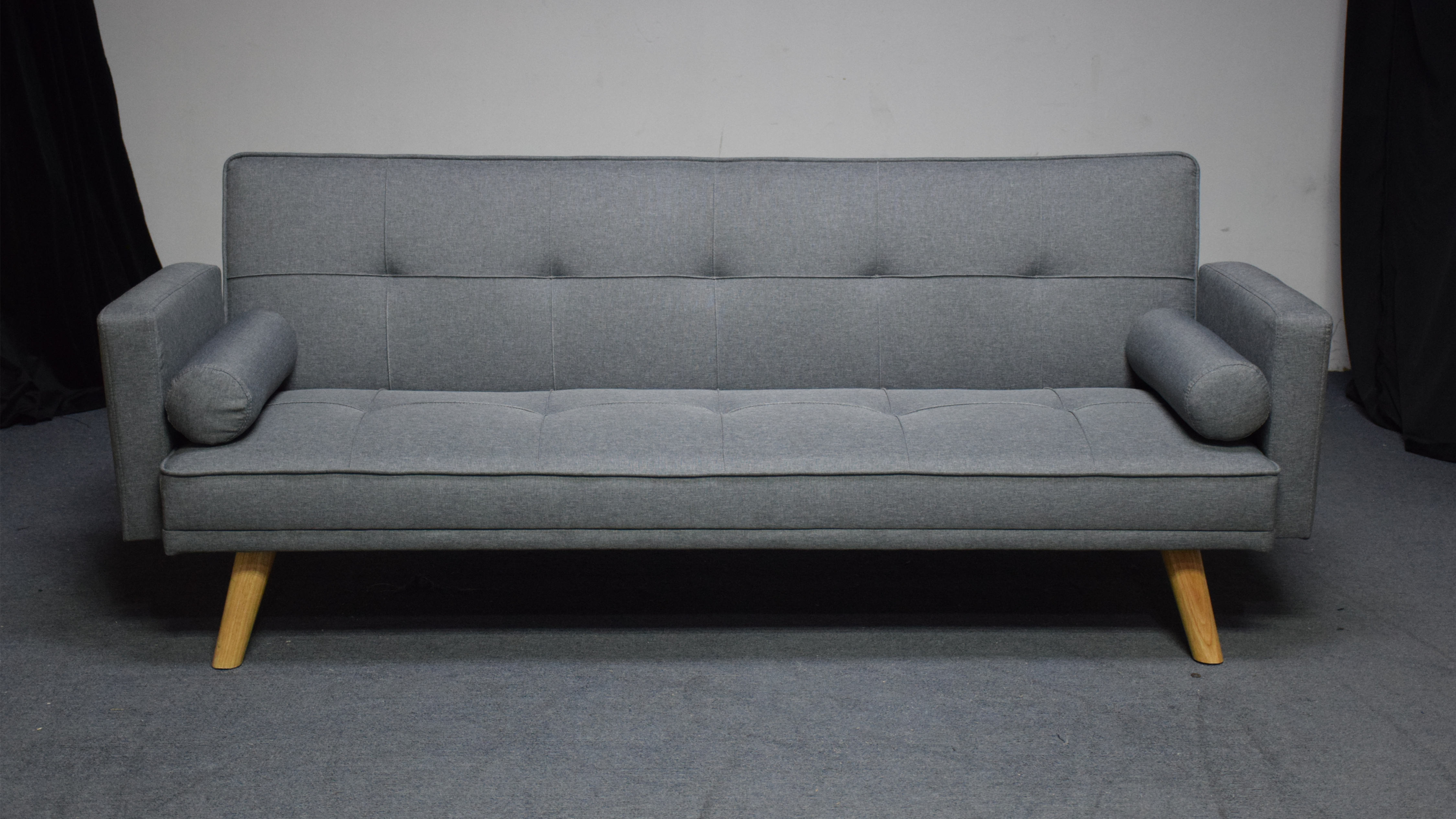 Solid wood leg armrest sofa bed with headrest