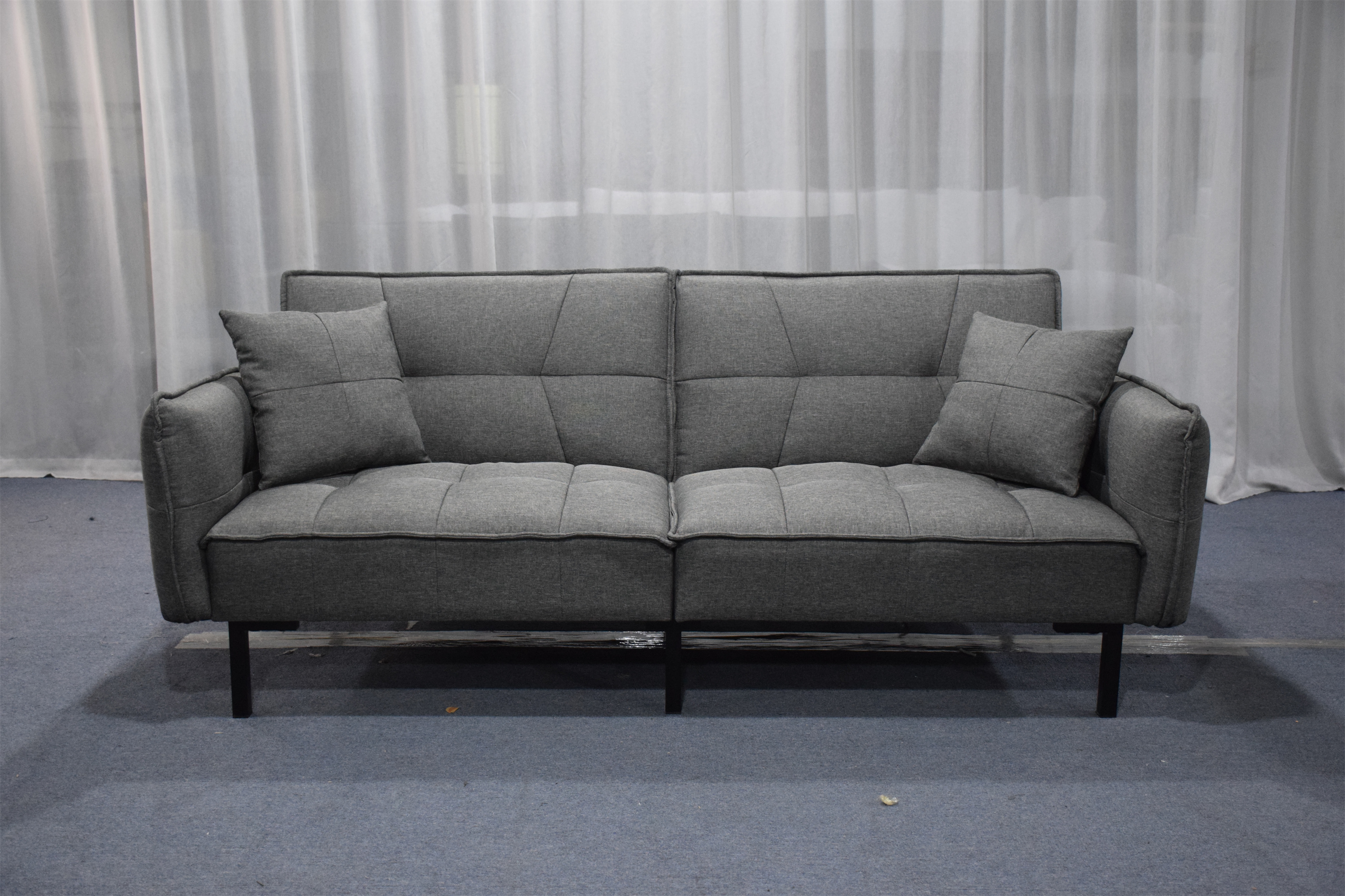Metal wood leg armrest sofa bed with headrest