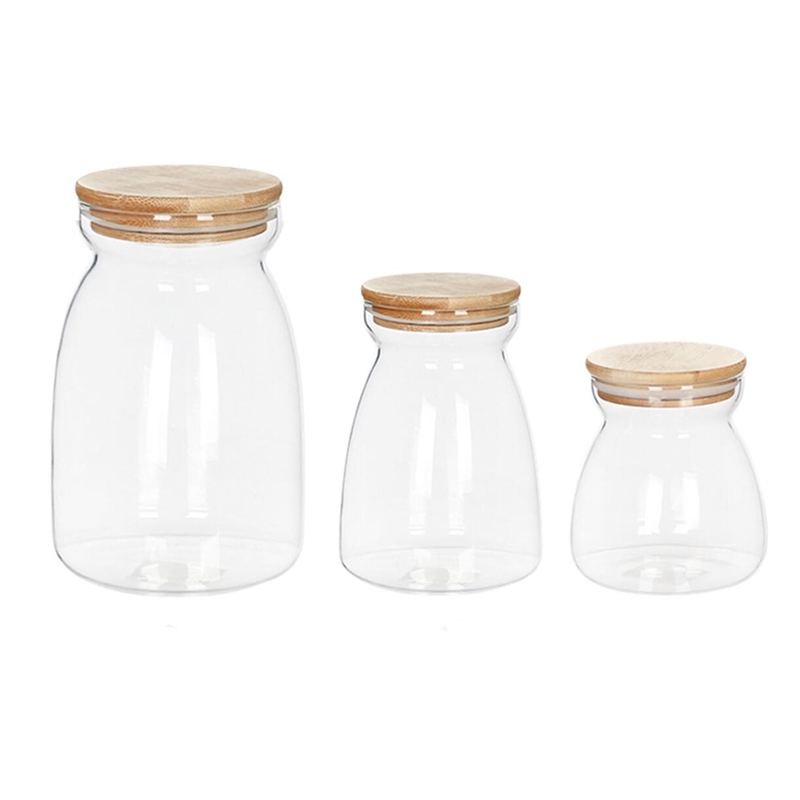 High borosilicate glass canister with bamboo lid