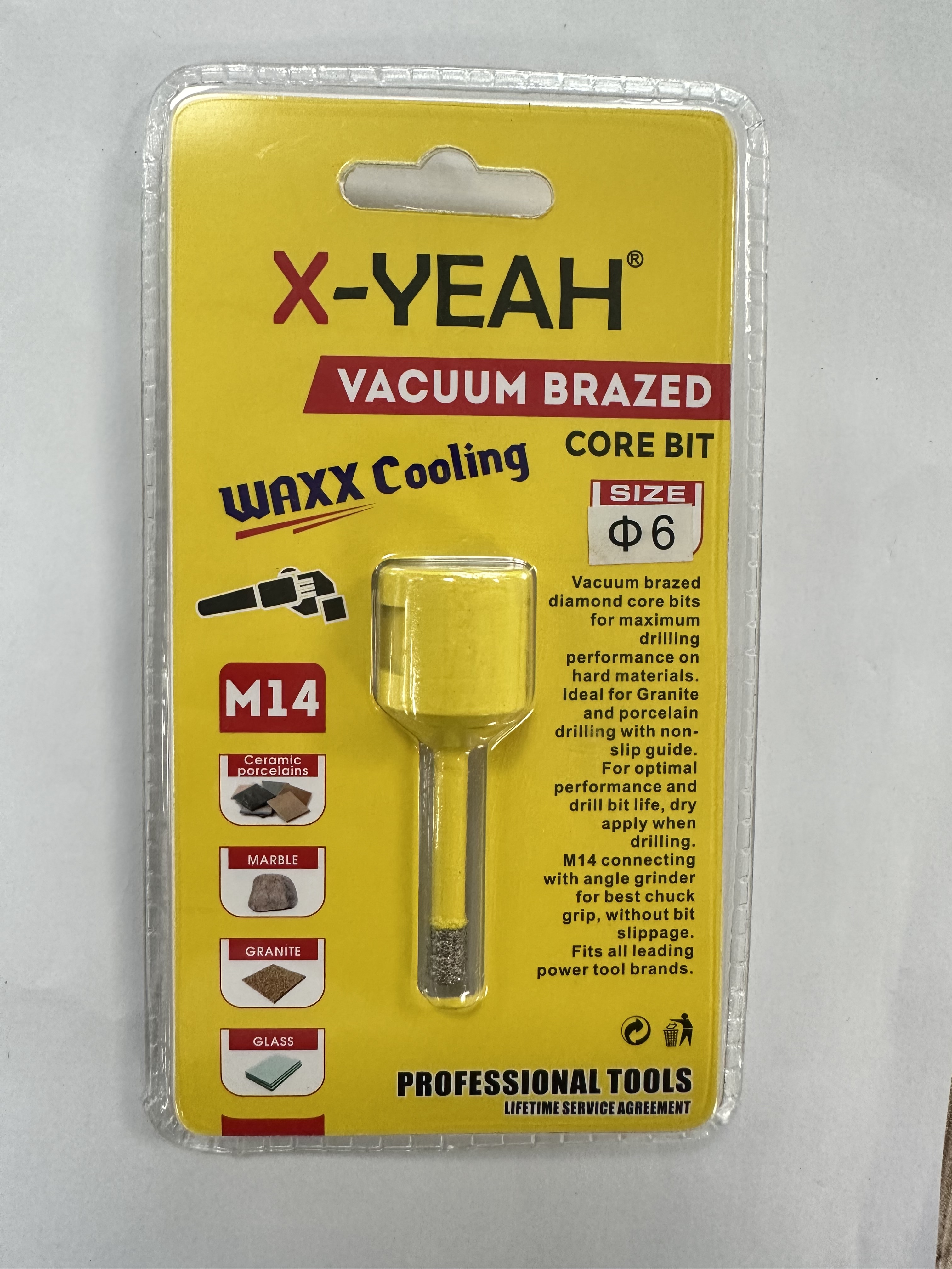 X-YEAH M14 connector Vacuum Brazed Diamond Core Bit with waxx for dry drilling porcelain, marble