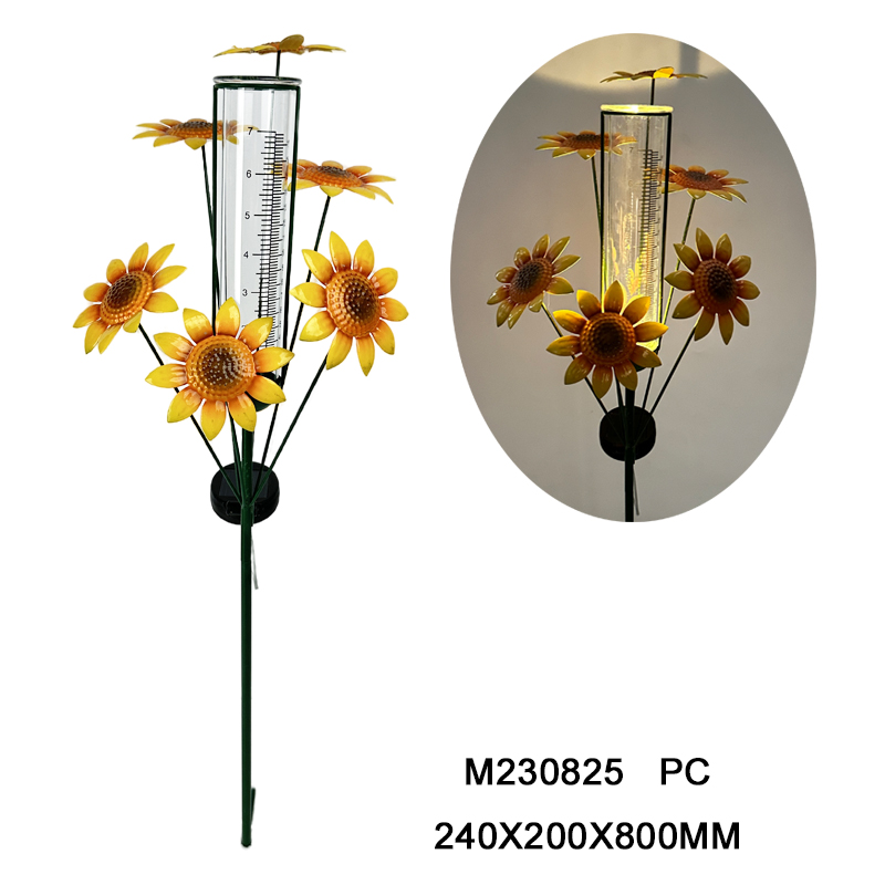 Garden rain gauge with solar stake