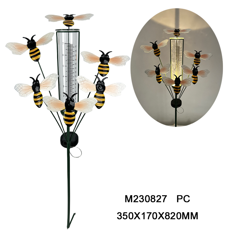 Garden rain gauge with solar stake
