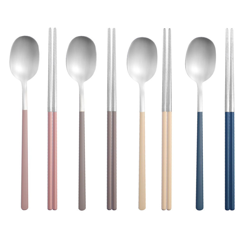 Hot seller Korean cutlery Dinner set chopstick spoons set stainless steel Customzied colors