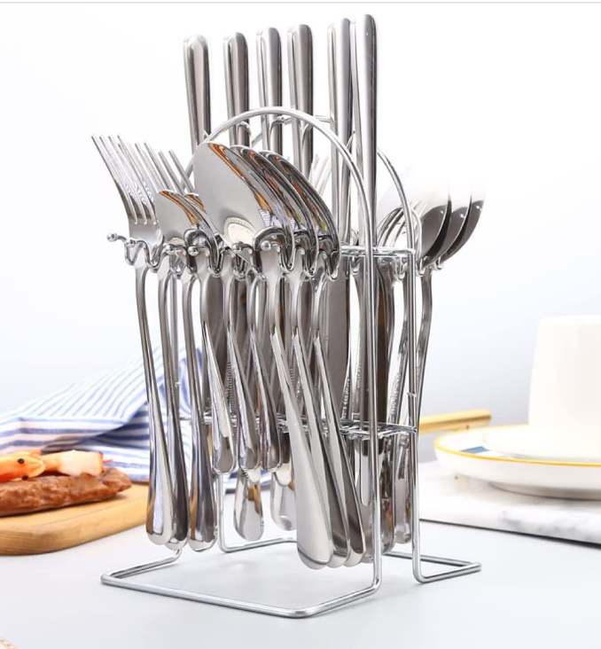 stainless steel cutlery with iron stand and box