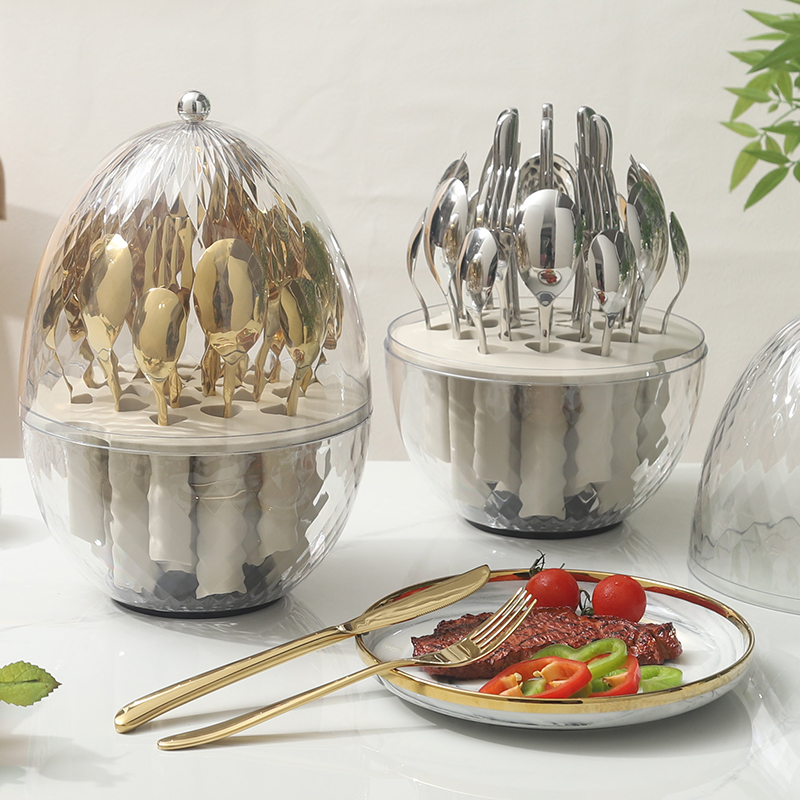24 Piece Spoon Knife Fork Set Egg Shaped Holder cutlery set Stainless steel 304 tableware set