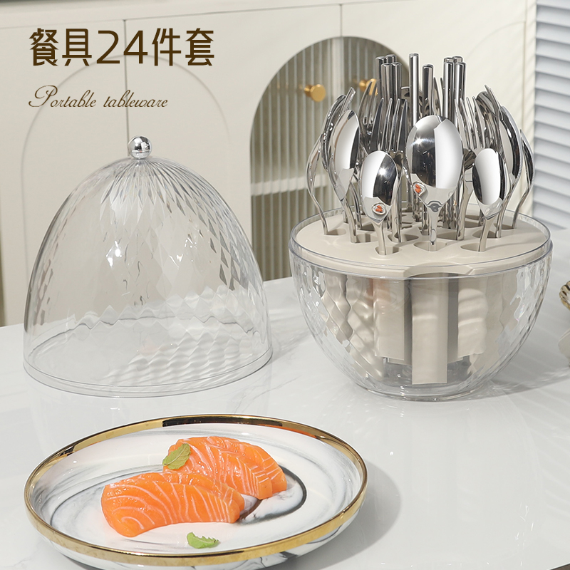 Stocked 24Pcs setFork Spoon Chopsticks Egg Shaped Holder cutlery set Stainless steel