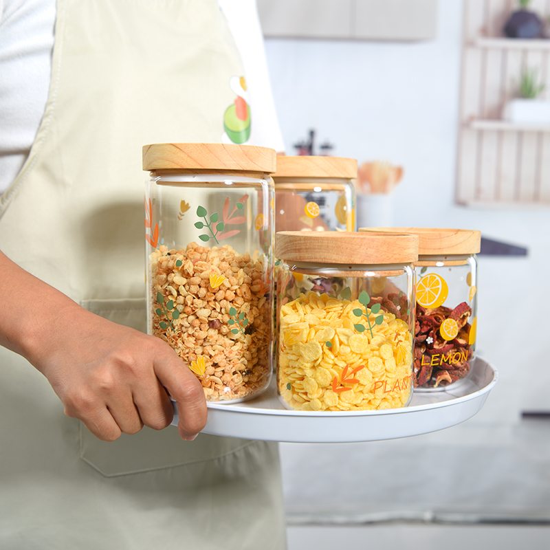 High borosilicate glass airtight storage canister with decal