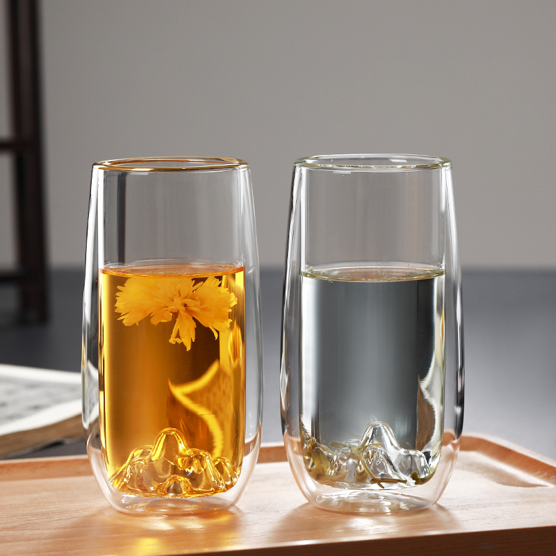 High borosilicate double wall snow mountain glass tea cup coffee cup water cup