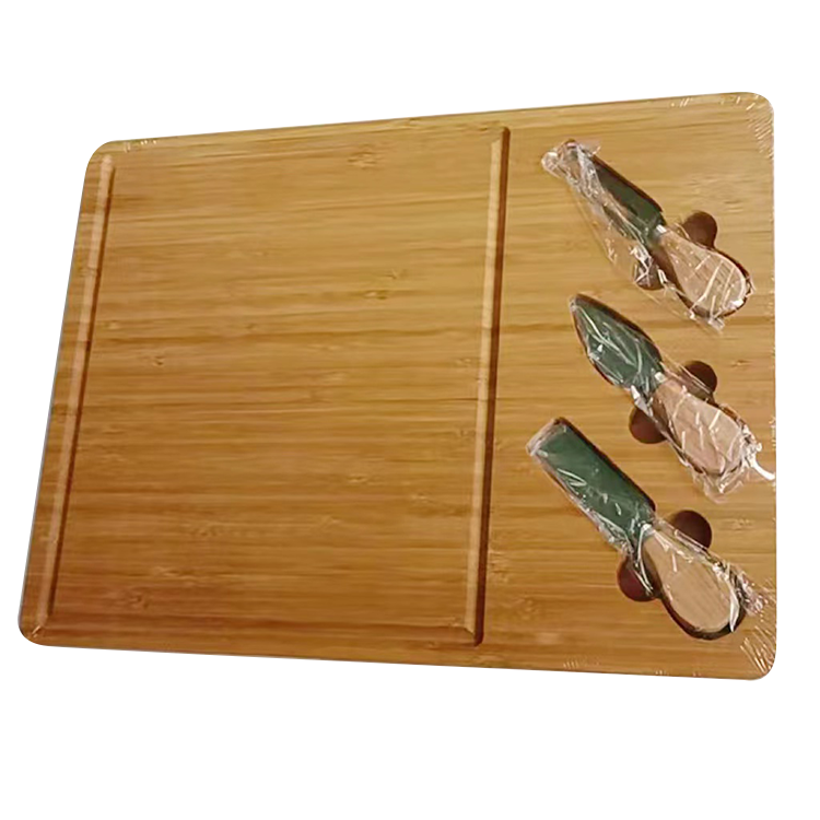 Bamboo Cheese Board With 3 Cheese Knives