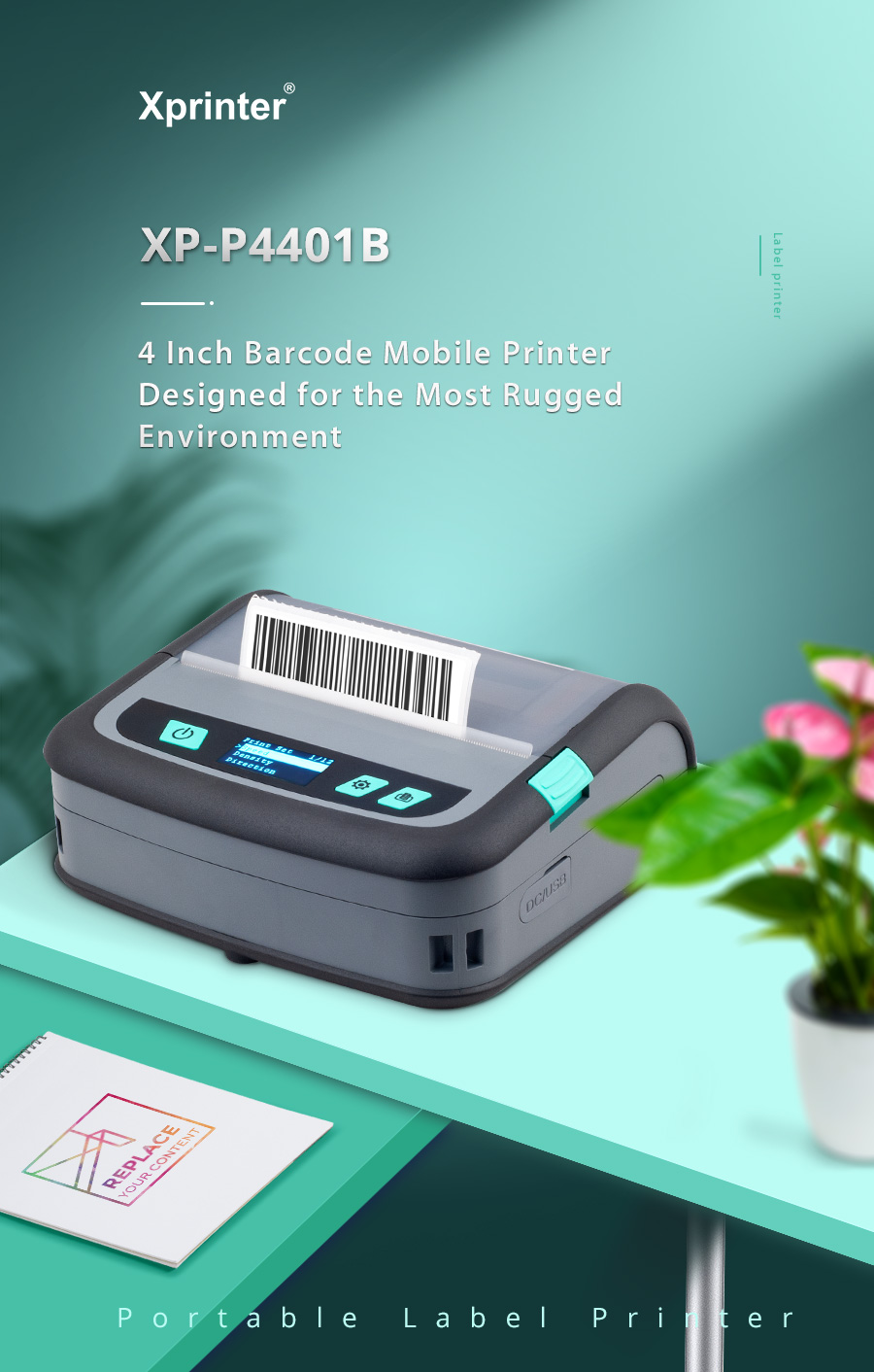 Xprinter XP-P441B OEM 4inch Impresora Sin Tinta Portatil Bluetooth Mini Label Printer