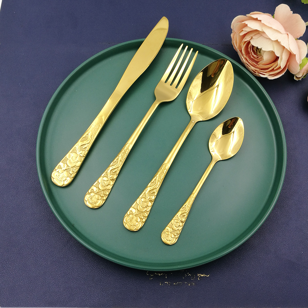 Gold stainless steel cutlery set 4pc for Middle East Market