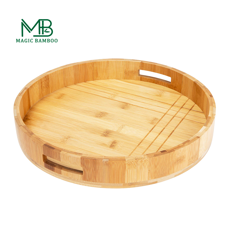 Bamboo round tray with handles