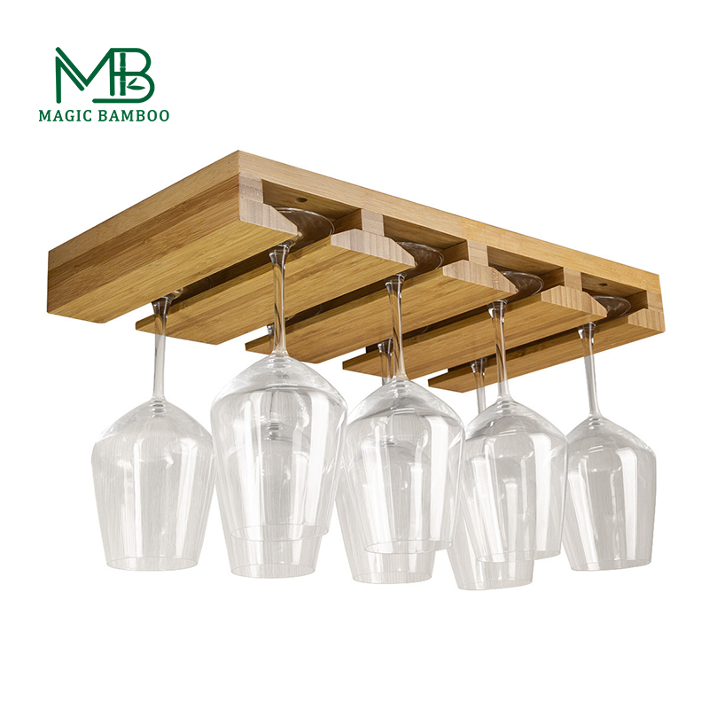 Bamboo wall mounted wine glass holder