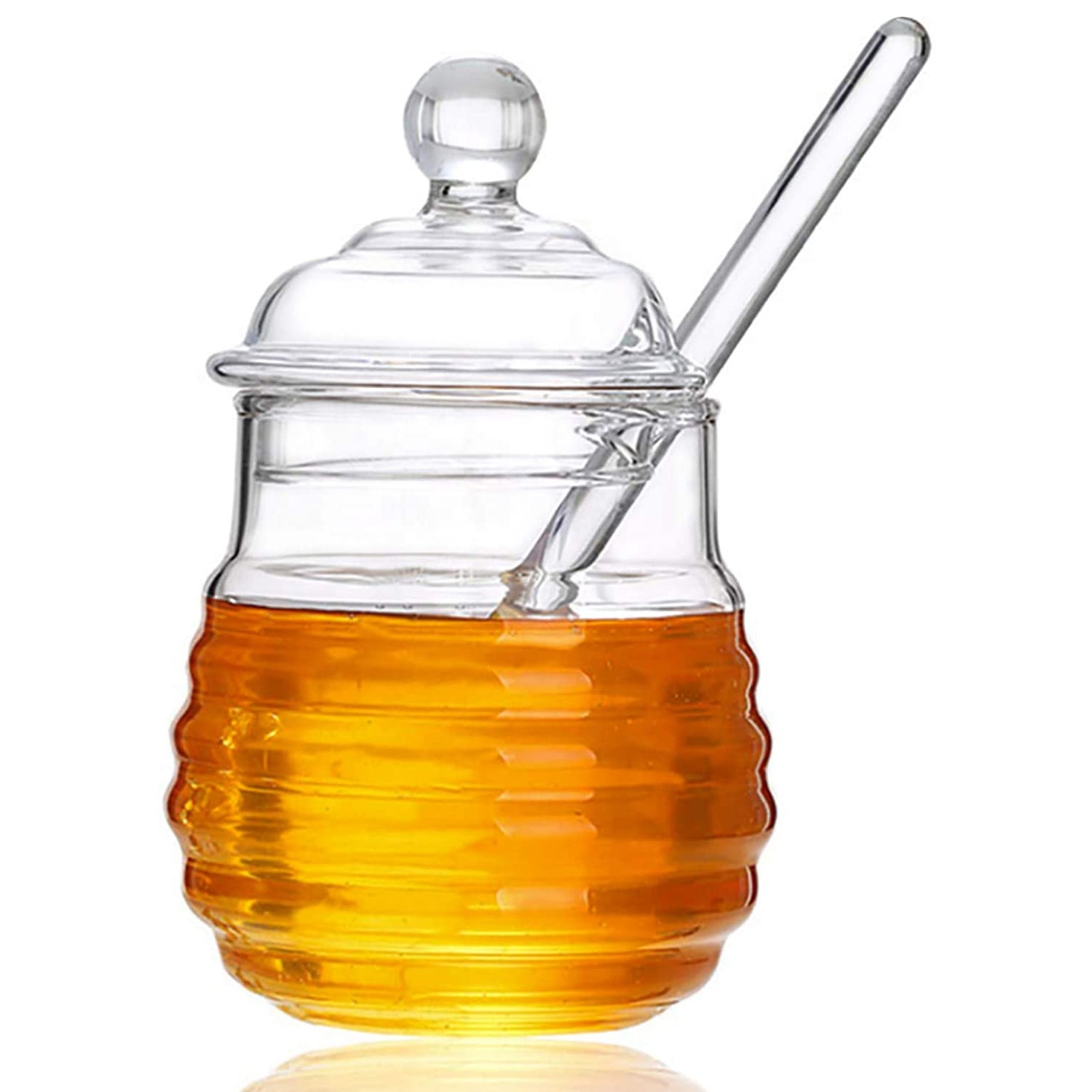 High borosilicate glass honey storage jar with spoon