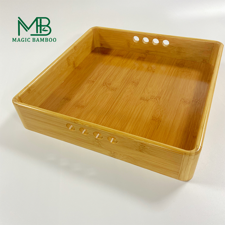 Bamboo Organizer round corner serving tray with finger holes