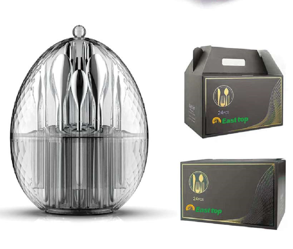 Stainless steel cutlery set with egg holder