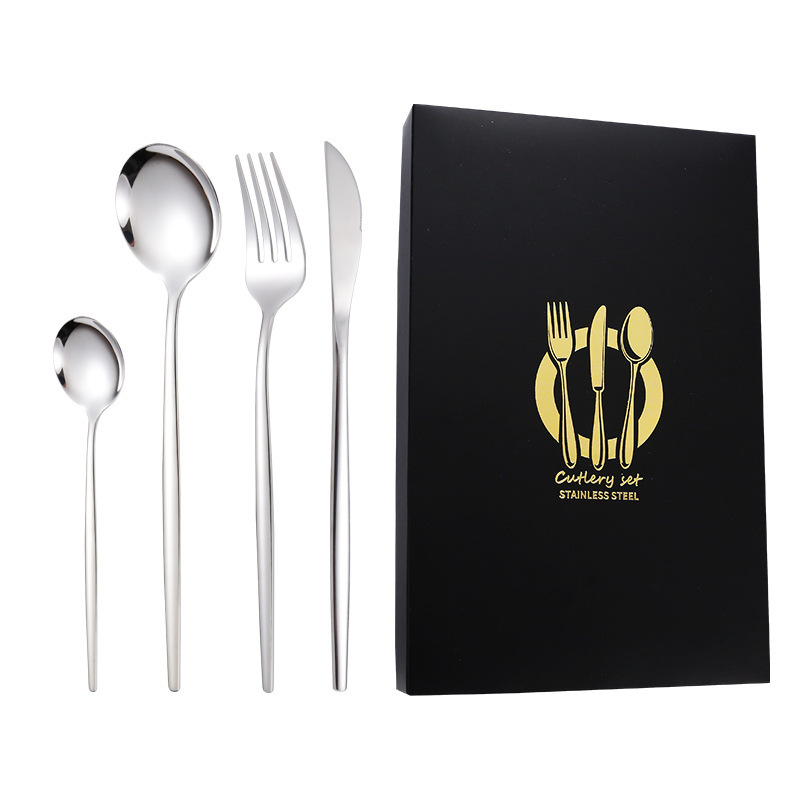 Gold Cutlery Set 4 Pieces, Stainless Steel Flatware Set, Titanium Plating Gold Silverware Set