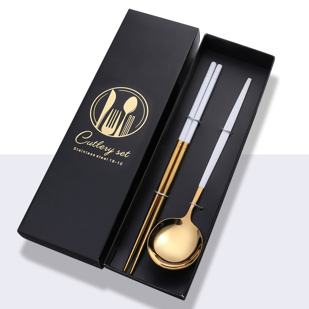 2Pieces spoons chopstick set stainless steel flatware set painting color handle