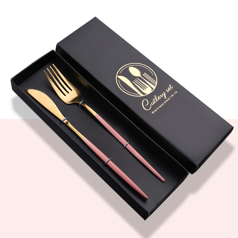 Small order stainless steel flatware set，2Pieces knife forks set painting color handle