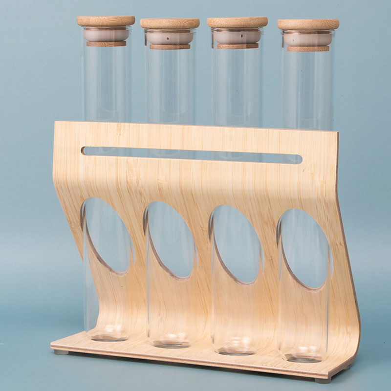 High borosilicate glass coffee bean tea display bamboo rack with jar