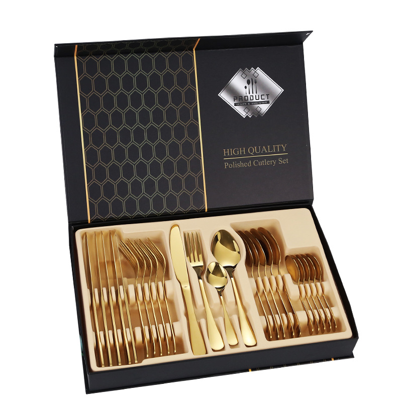 Luxury flatware silver gold black cutlery stainless steel cutlery set with gift box