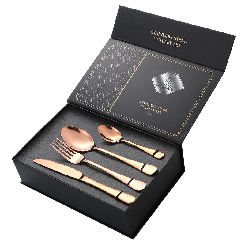 Luxury 24pcs flatware set silver gold black cutlery stainless steel cutlery set with gift box