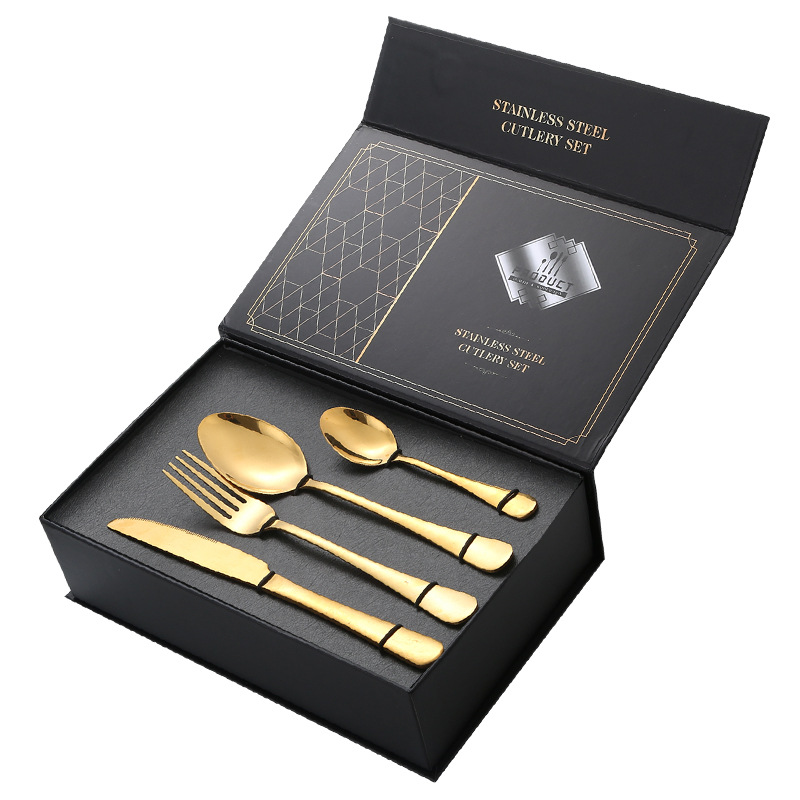 Luxury 24pcs flatware set silver gold black cutlery stainless steel cutlery set with gift box