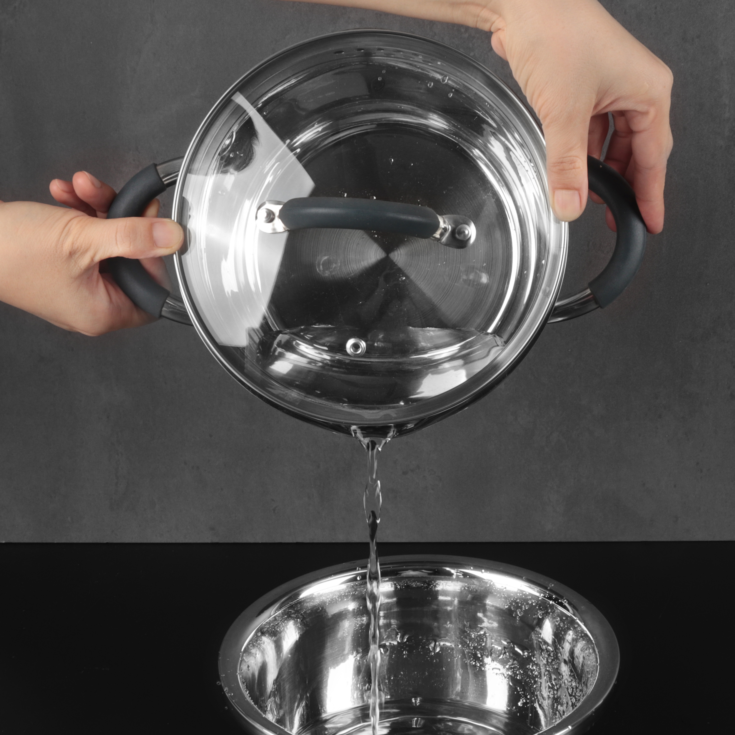 Stainless steel 8pcs cookware set G type glass lid with strainer